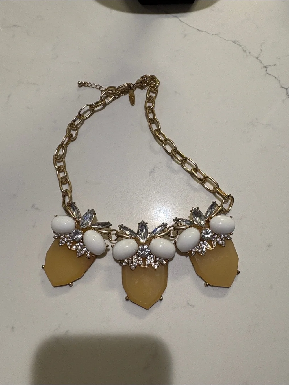 Gold Chain Statement Necklace with White and Mustard Gemstones - Picture 3 of 4